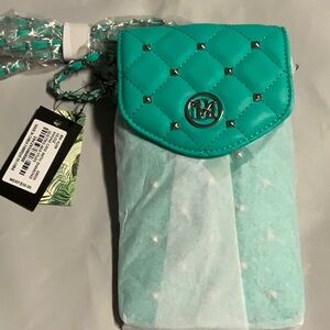 Badgley Mischka Blue Quilted Phone Case with Rhinestones